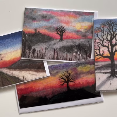 Sunset Trees Greeting Cards (Set of 4)
